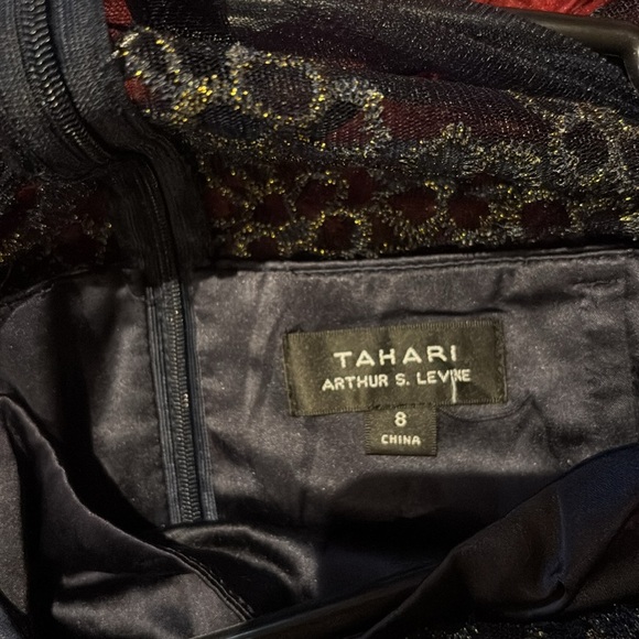 Tahari Navy Sheer Embroidered Fit and Flare mini party dress - Picture 4 of 15